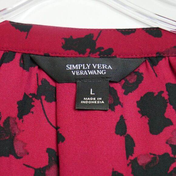 Simply Vera Verawang Top Womens Size L Red Floral  Long Sleeve Pull Over Blouse - Picture 3 of 13